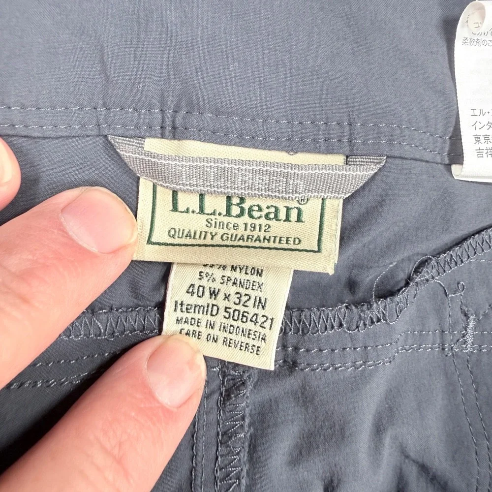 LL Bean Vista Camp Pants Mens 40x32 Gray Nylon Spandex Hiking Cargo 506421